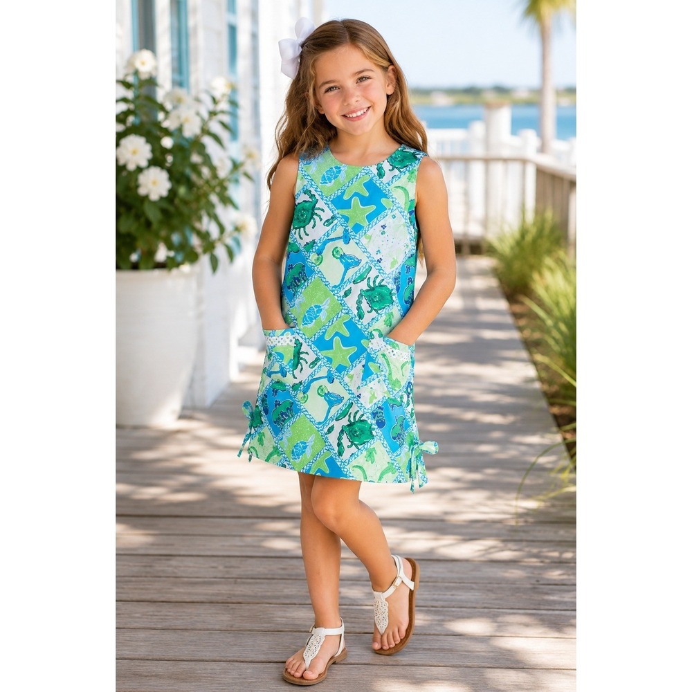 Lilly Pulitzer Girls 8 Crab Starfish Shift Dress Coastal Beach Preppy